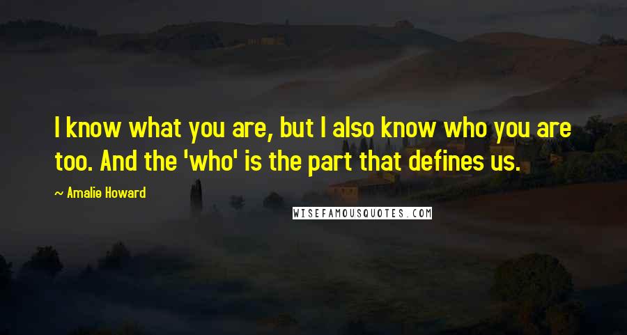 Amalie Howard Quotes: I know what you are, but I also know who you are too. And the 'who' is the part that defines us.