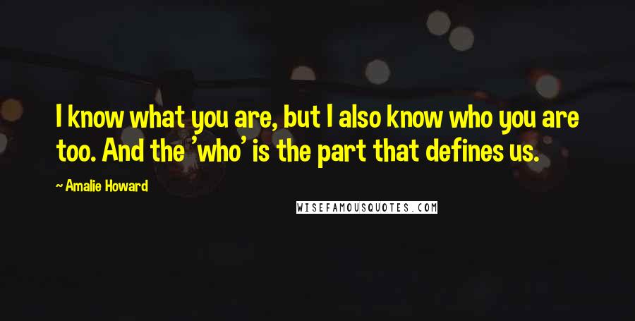 Amalie Howard Quotes: I know what you are, but I also know who you are too. And the 'who' is the part that defines us.