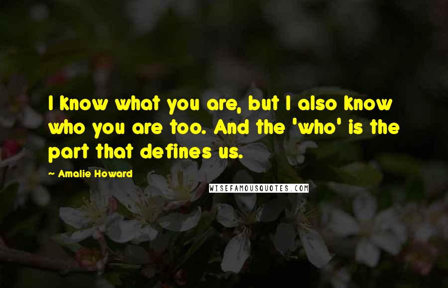 Amalie Howard Quotes: I know what you are, but I also know who you are too. And the 'who' is the part that defines us.