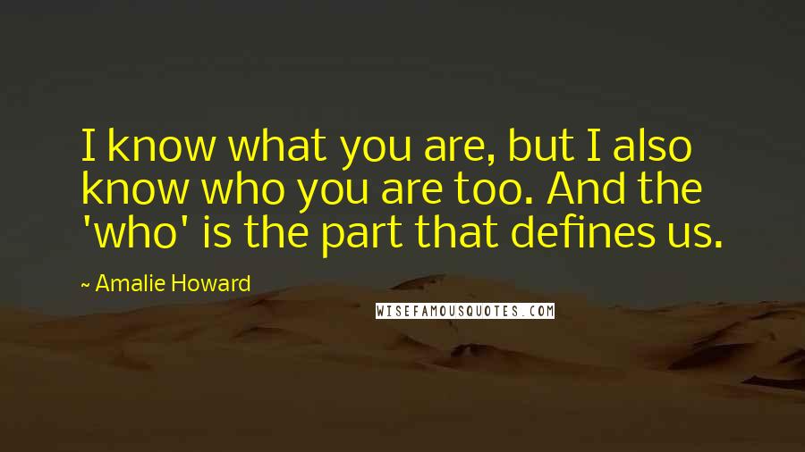 Amalie Howard Quotes: I know what you are, but I also know who you are too. And the 'who' is the part that defines us.