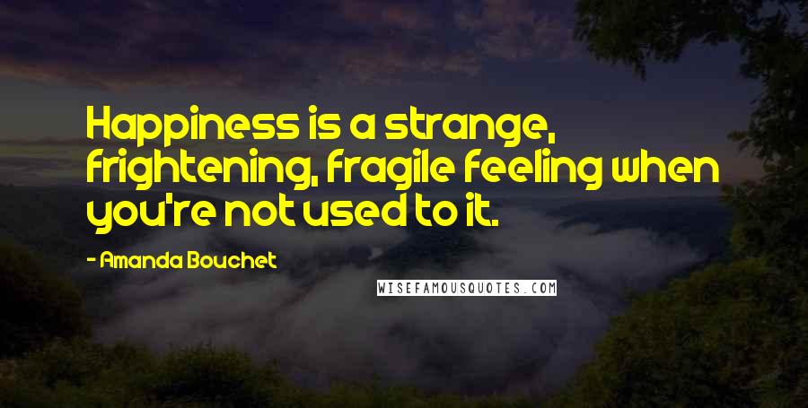 Amanda Bouchet Quotes: Happiness is a strange, frightening, fragile feeling when you're not used to it.