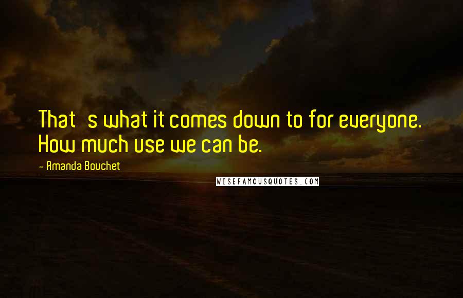 Amanda Bouchet Quotes: That's what it comes down to for everyone. How much use we can be.