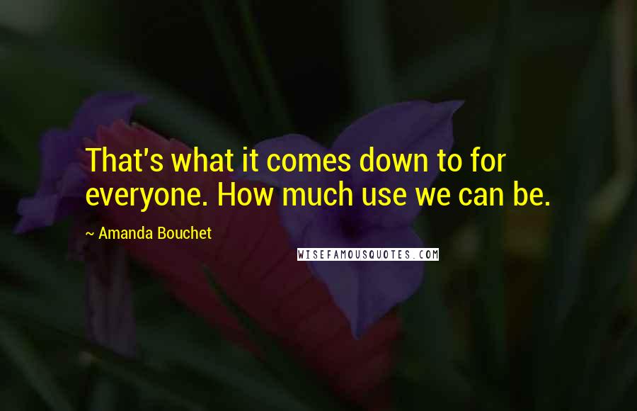 Amanda Bouchet Quotes: That's what it comes down to for everyone. How much use we can be.