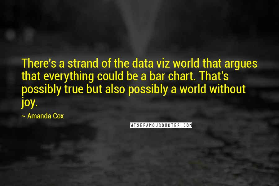 Amanda Cox Quotes: There's a strand of the data viz world that argues that everything could be a bar chart. That's possibly true but also possibly a world without joy.