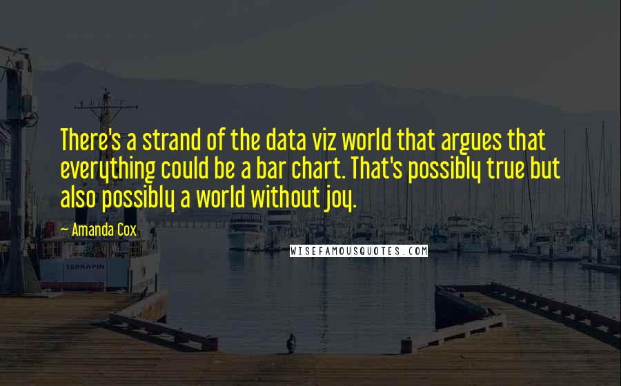 Amanda Cox Quotes: There's a strand of the data viz world that argues that everything could be a bar chart. That's possibly true but also possibly a world without joy.