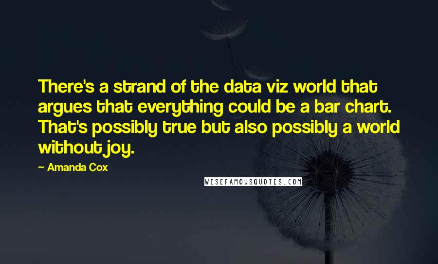 Amanda Cox Quotes: There's a strand of the data viz world that argues that everything could be a bar chart. That's possibly true but also possibly a world without joy.