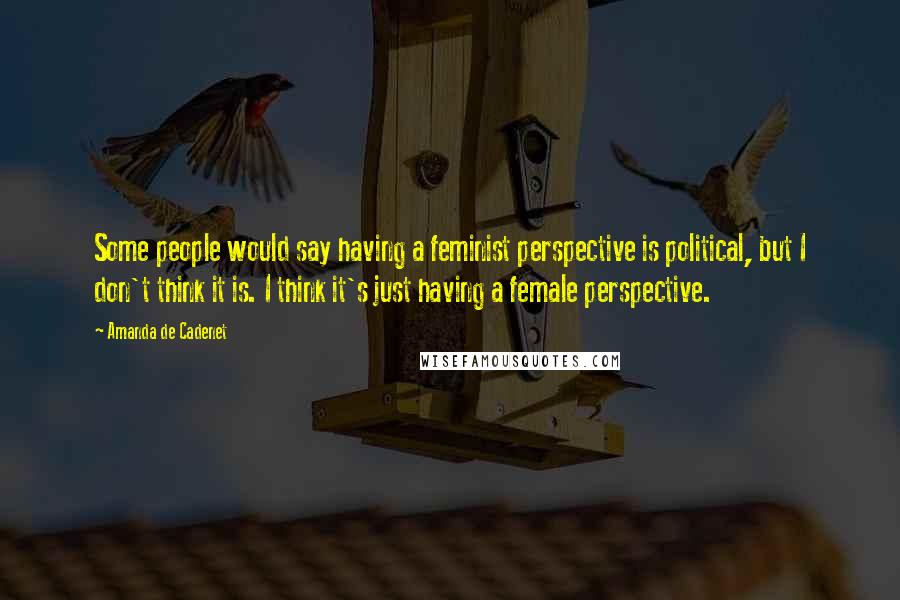 Amanda De Cadenet Quotes: Some people would say having a feminist perspective is political, but I don't think it is. I think it's just having a female perspective.