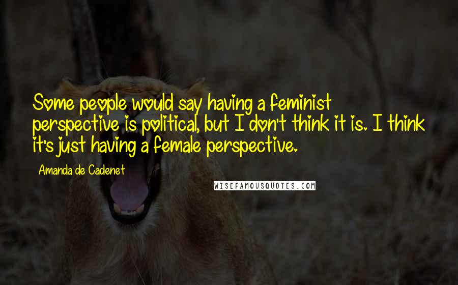 Amanda De Cadenet Quotes: Some people would say having a feminist perspective is political, but I don't think it is. I think it's just having a female perspective.