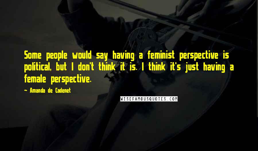 Amanda De Cadenet Quotes: Some people would say having a feminist perspective is political, but I don't think it is. I think it's just having a female perspective.