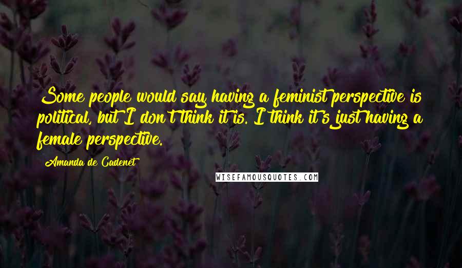 Amanda De Cadenet Quotes: Some people would say having a feminist perspective is political, but I don't think it is. I think it's just having a female perspective.