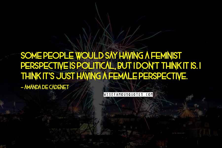 Amanda De Cadenet Quotes: Some people would say having a feminist perspective is political, but I don't think it is. I think it's just having a female perspective.