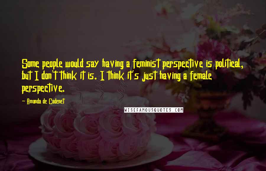 Amanda De Cadenet Quotes: Some people would say having a feminist perspective is political, but I don't think it is. I think it's just having a female perspective.