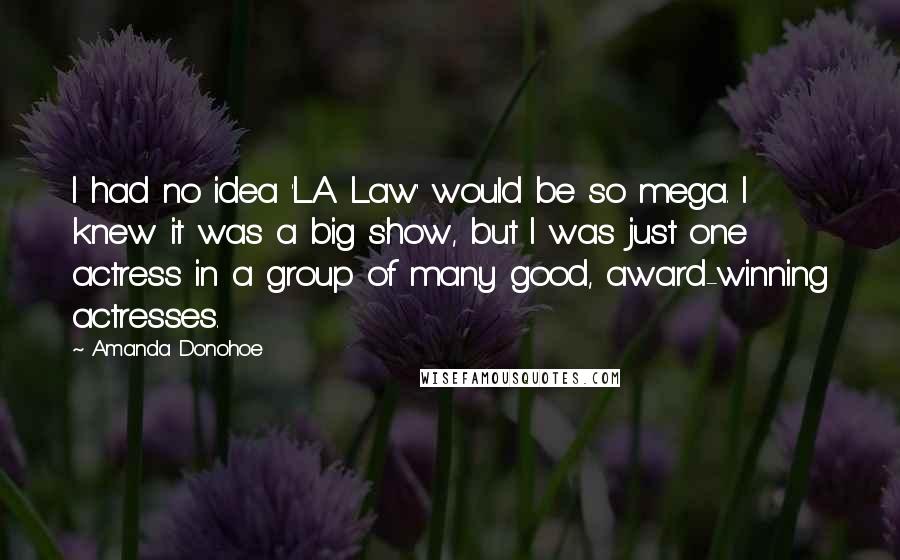 Amanda Donohoe Quotes: I had no idea 'L.A. Law' would be so mega. I knew it was a big show, but I was just one actress in a group of many good, award-winning actresses.