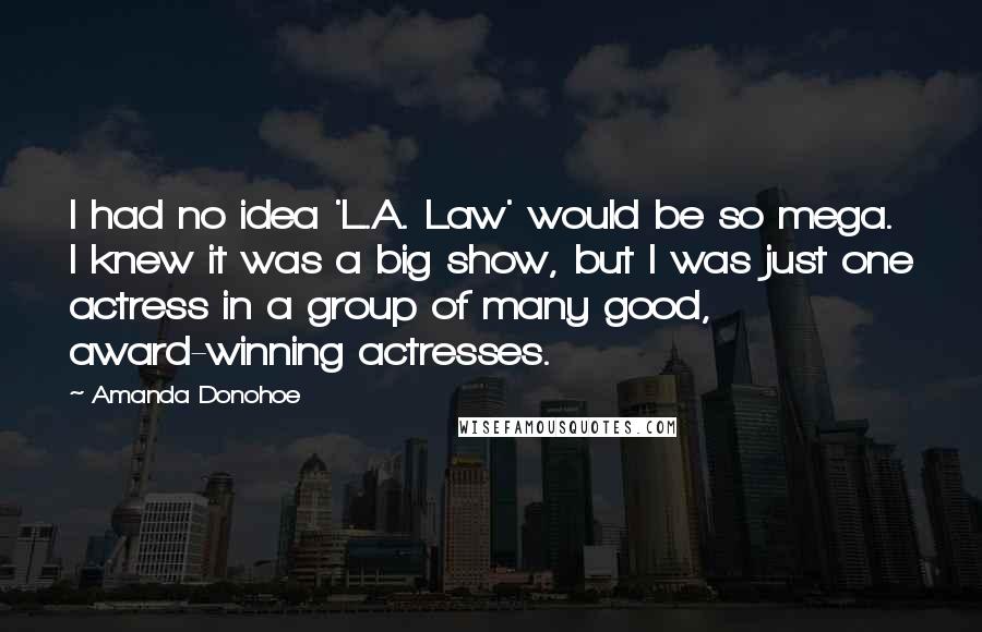 Amanda Donohoe Quotes: I had no idea 'L.A. Law' would be so mega. I knew it was a big show, but I was just one actress in a group of many good, award-winning actresses.