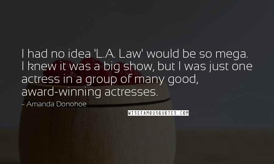 Amanda Donohoe Quotes: I had no idea 'L.A. Law' would be so mega. I knew it was a big show, but I was just one actress in a group of many good, award-winning actresses.