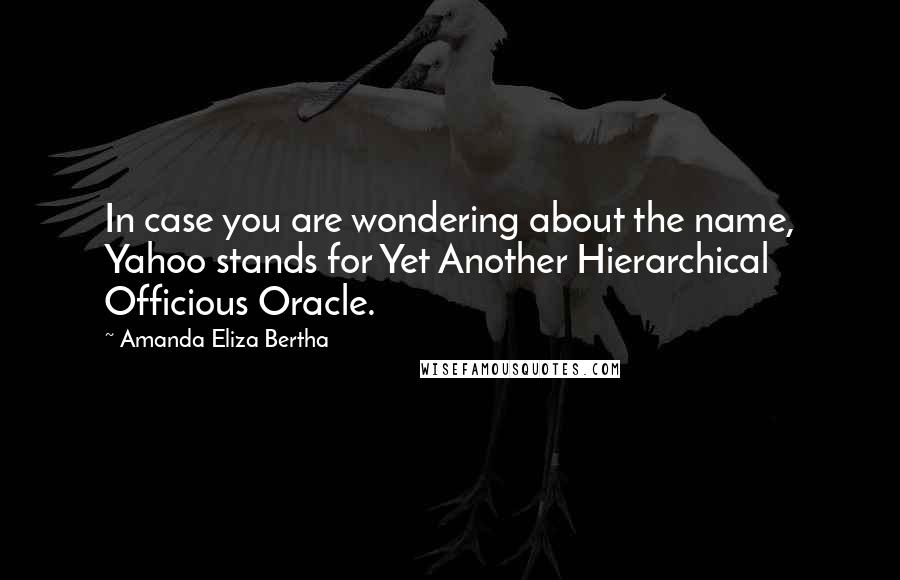 Amanda Eliza Bertha Quotes: In case you are wondering about the name, Yahoo stands for Yet Another Hierarchical Officious Oracle.