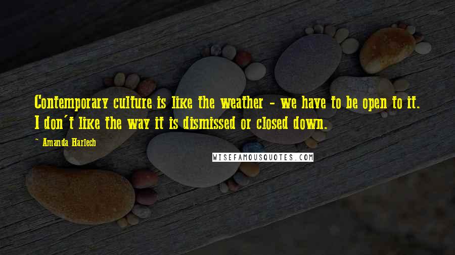 Amanda Harlech Quotes: Contemporary culture is like the weather - we have to be open to it. I don't like the way it is dismissed or closed down.