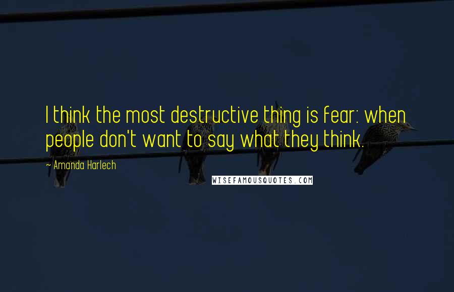 Amanda Harlech Quotes: I think the most destructive thing is fear: when people don't want to say what they think.