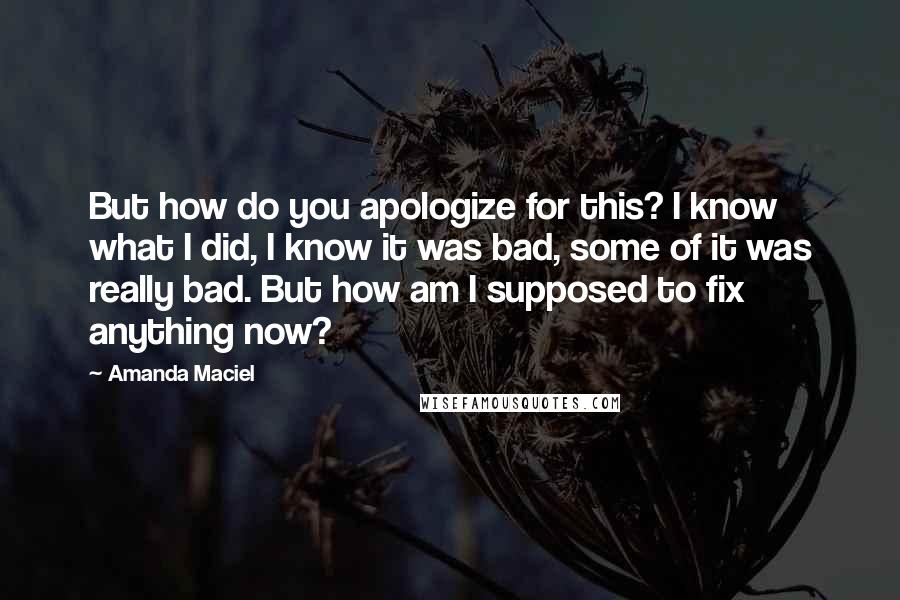 Amanda Maciel Quotes: But how do you apologize for this? I know what I did, I know it was bad, some of it was really bad. But how am I supposed to fix anything now?