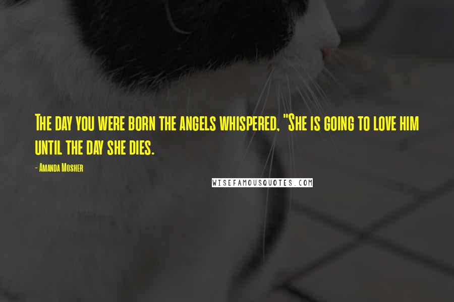 Amanda Mosher Quotes: The day you were born the angels whispered, "She is going to love him until the day she dies.