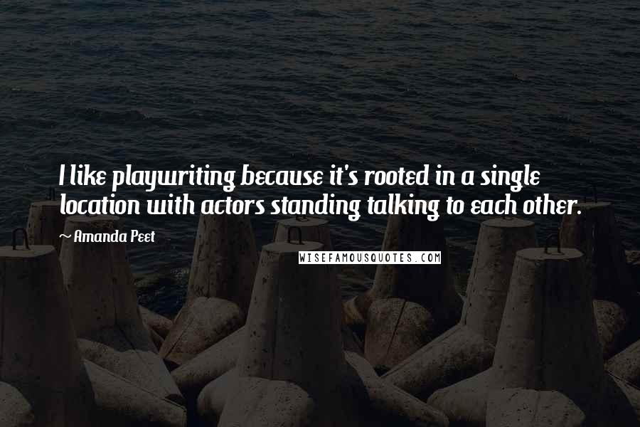 Amanda Peet Quotes: I like playwriting because it's rooted in a single location with actors standing talking to each other.