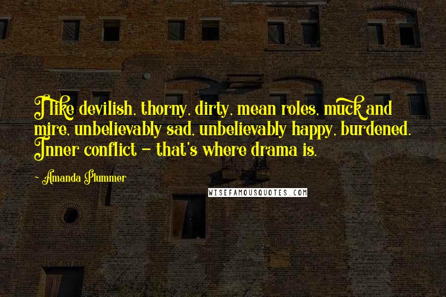 Amanda Plummer Quotes: I like devilish, thorny, dirty, mean roles, muck and mire, unbelievably sad, unbelievably happy, burdened. Inner conflict - that's where drama is.