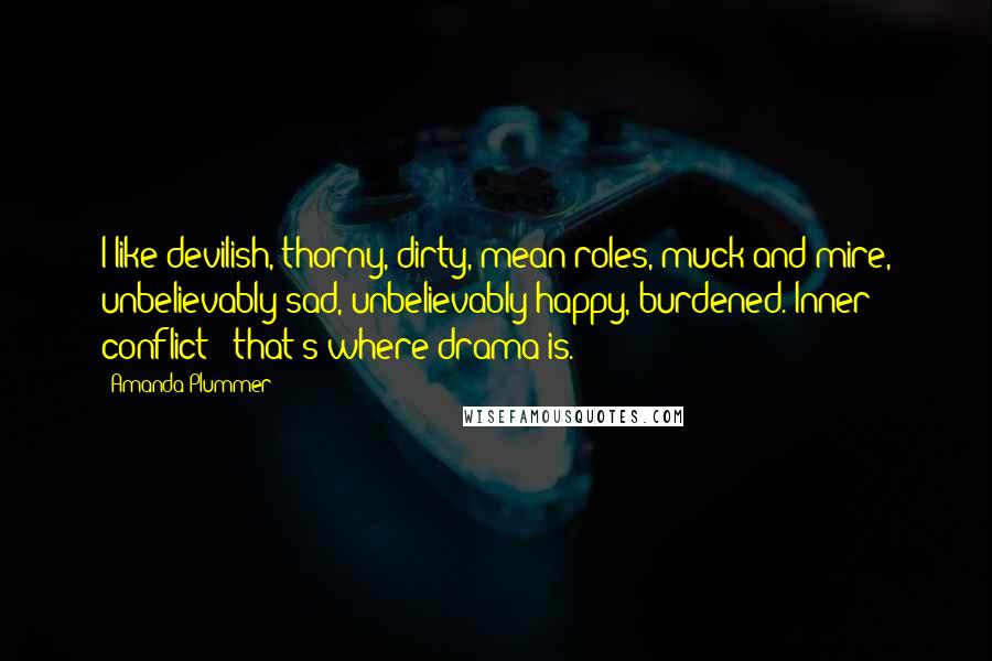 Amanda Plummer Quotes: I like devilish, thorny, dirty, mean roles, muck and mire, unbelievably sad, unbelievably happy, burdened. Inner conflict - that's where drama is.