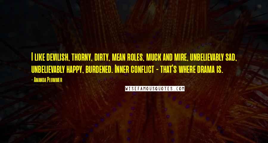 Amanda Plummer Quotes: I like devilish, thorny, dirty, mean roles, muck and mire, unbelievably sad, unbelievably happy, burdened. Inner conflict - that's where drama is.