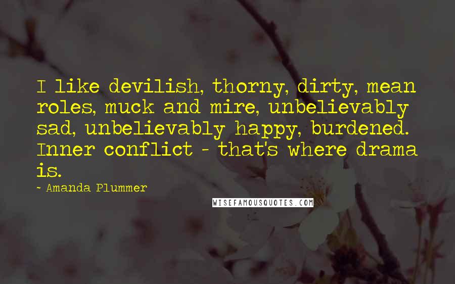 Amanda Plummer Quotes: I like devilish, thorny, dirty, mean roles, muck and mire, unbelievably sad, unbelievably happy, burdened. Inner conflict - that's where drama is.
