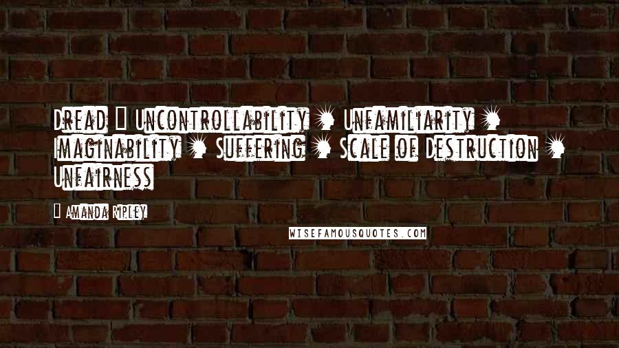 Amanda Ripley Quotes: Dread = Uncontrollability + Unfamiliarity + Imaginability + Suffering + Scale of Destruction + Unfairness