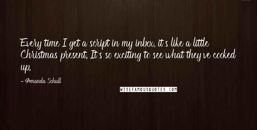 Amanda Schull Quotes: Every time I get a script in my inbox, it's like a little Christmas present. It's so exciting to see what they've cooked up.