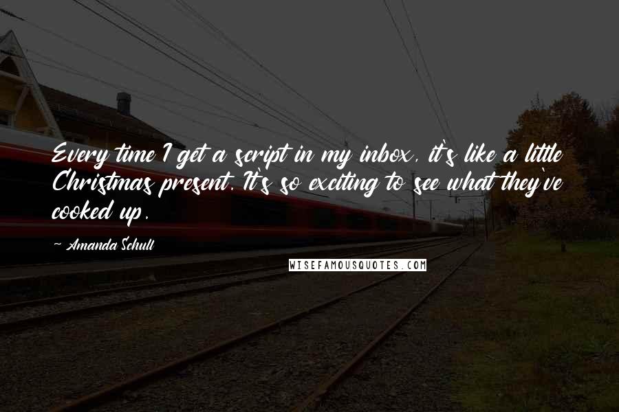 Amanda Schull Quotes: Every time I get a script in my inbox, it's like a little Christmas present. It's so exciting to see what they've cooked up.