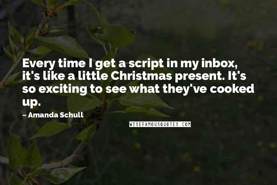 Amanda Schull Quotes: Every time I get a script in my inbox, it's like a little Christmas present. It's so exciting to see what they've cooked up.