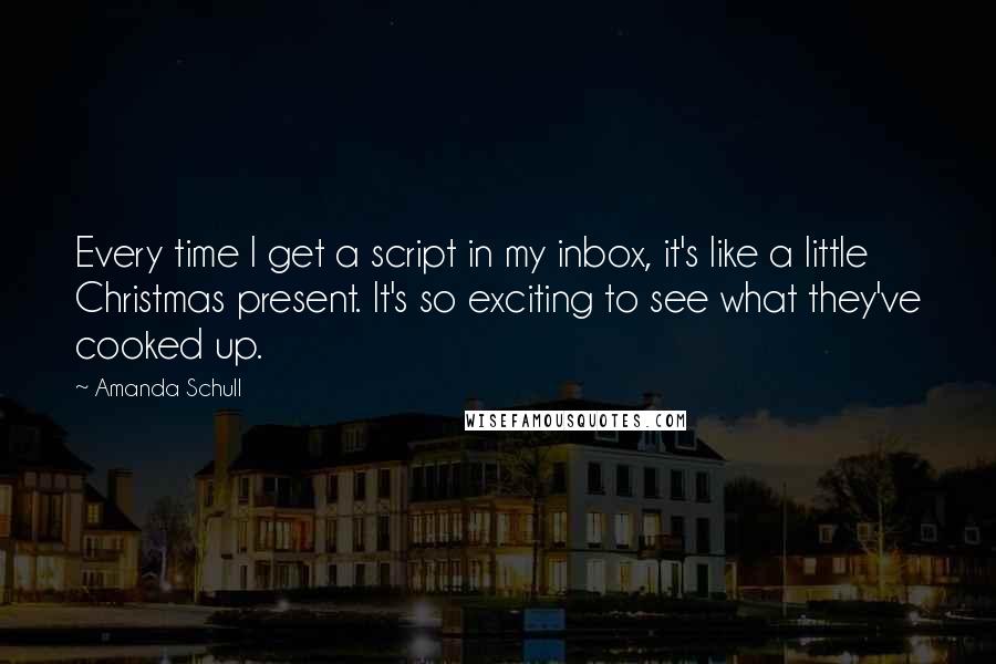 Amanda Schull Quotes: Every time I get a script in my inbox, it's like a little Christmas present. It's so exciting to see what they've cooked up.