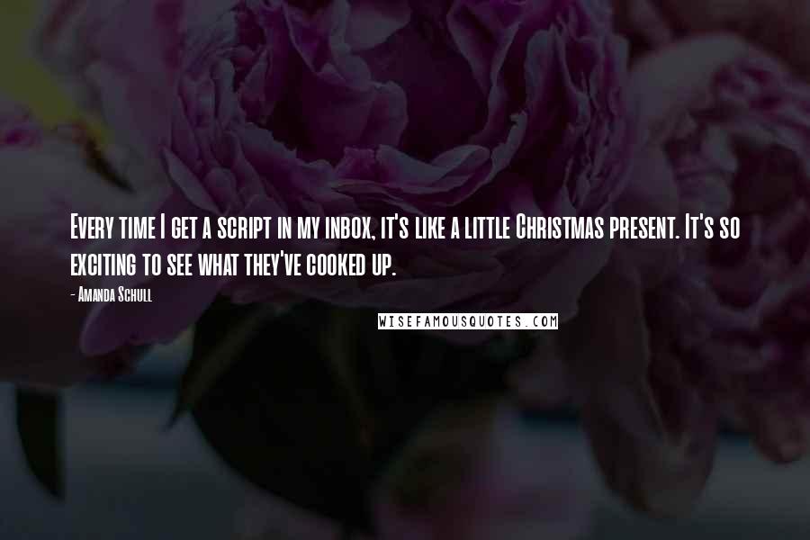 Amanda Schull Quotes: Every time I get a script in my inbox, it's like a little Christmas present. It's so exciting to see what they've cooked up.