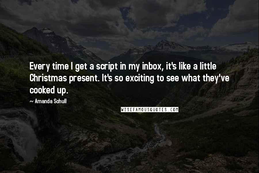 Amanda Schull Quotes: Every time I get a script in my inbox, it's like a little Christmas present. It's so exciting to see what they've cooked up.