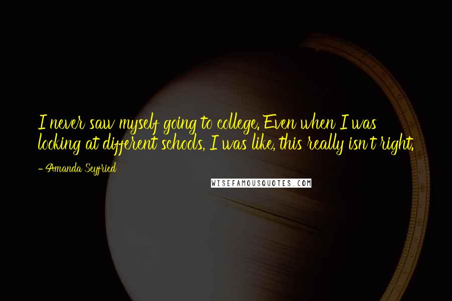 Amanda Seyfried Quotes: I never saw myself going to college. Even when I was looking at different schools, I was like, this really isn't right.