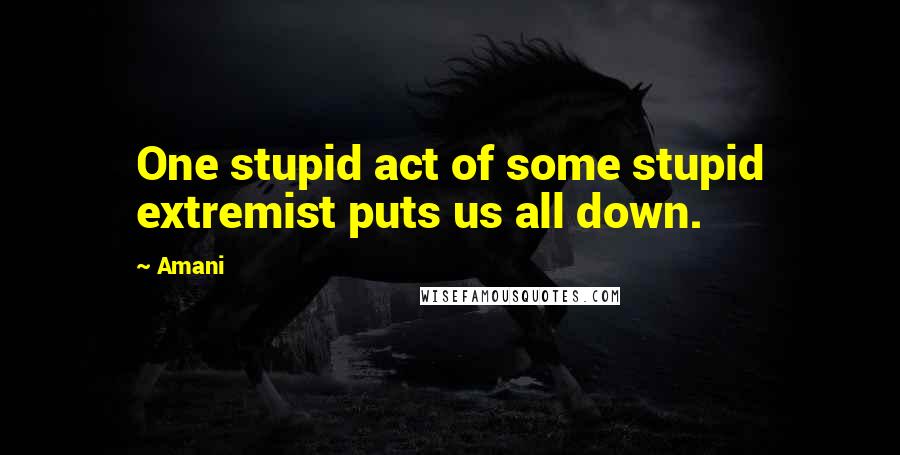 Amani Quotes: One stupid act of some stupid extremist puts us all down.