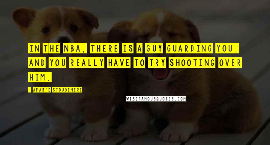 Amar'e Stoudemire Quotes: In the NBA, there is a guy guarding you, and you really have to try shooting over him.