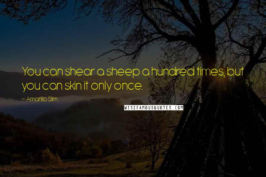 Amarillo Slim Quotes: You can shear a sheep a hundred times, but you can skin it only once.