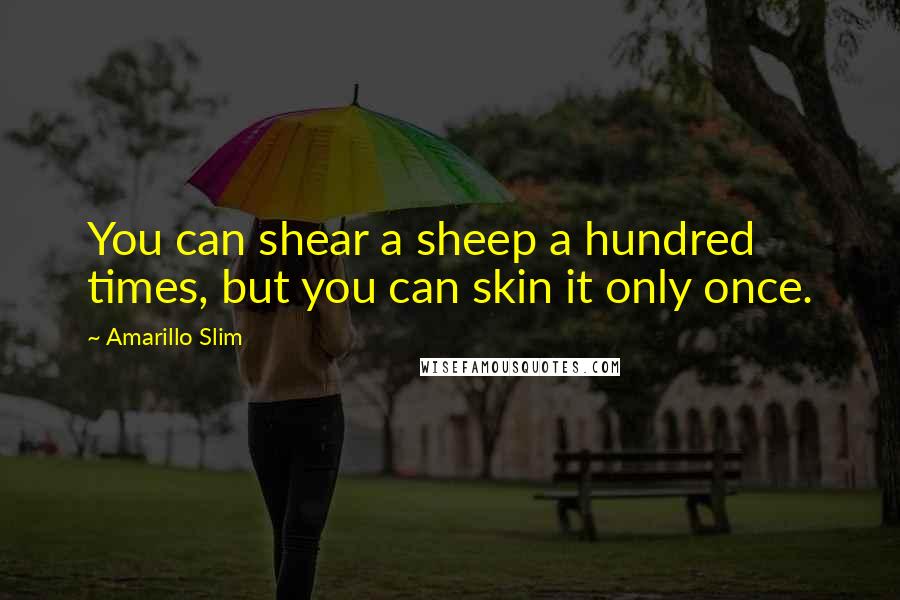 Amarillo Slim Quotes: You can shear a sheep a hundred times, but you can skin it only once.
