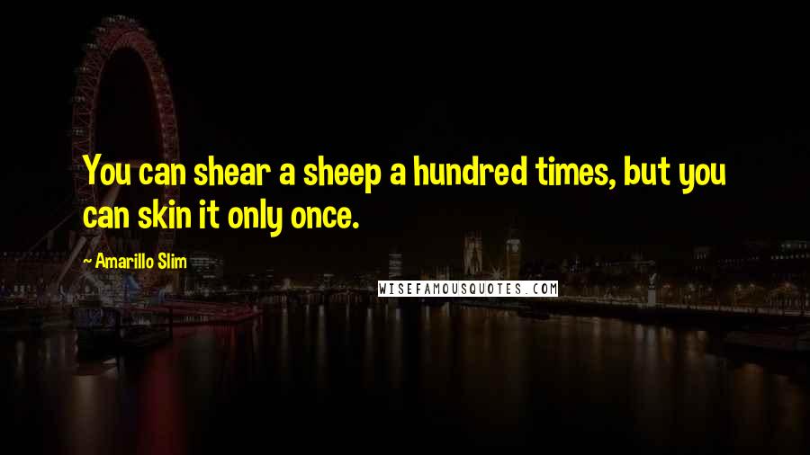 Amarillo Slim Quotes: You can shear a sheep a hundred times, but you can skin it only once.