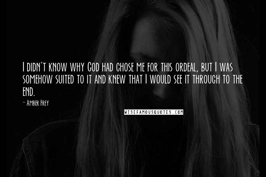 Amber Frey Quotes: I didn't know why God had chose me for this ordeal, but I was somehow suited to it and knew that I would see it through to the end.