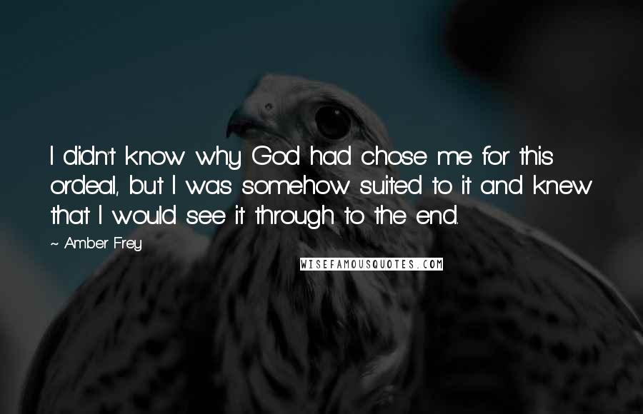 Amber Frey Quotes: I didn't know why God had chose me for this ordeal, but I was somehow suited to it and knew that I would see it through to the end.