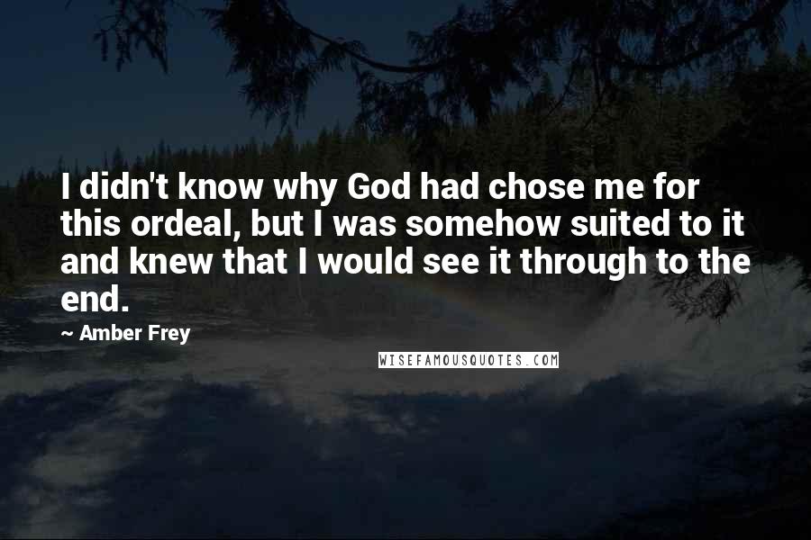 Amber Frey Quotes: I didn't know why God had chose me for this ordeal, but I was somehow suited to it and knew that I would see it through to the end.