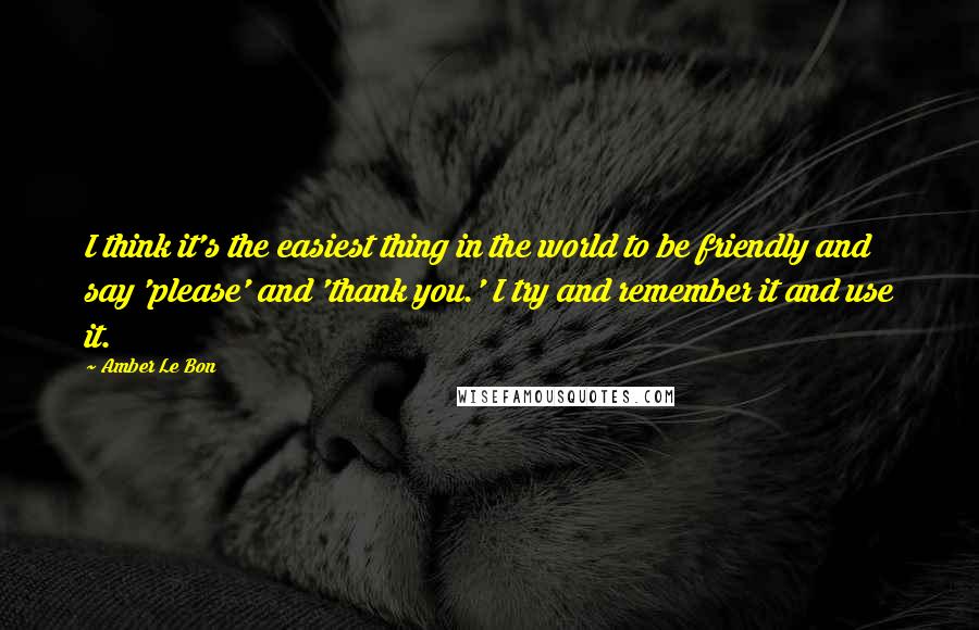 Amber Le Bon Quotes: I think it's the easiest thing in the world to be friendly and say 'please' and 'thank you.' I try and remember it and use it.