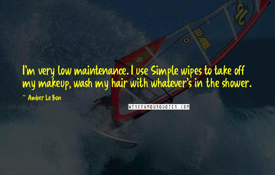 Amber Le Bon Quotes: I'm very low maintenance. I use Simple wipes to take off my makeup, wash my hair with whatever's in the shower.