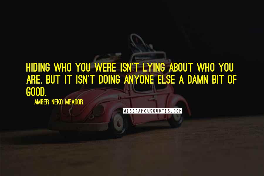 Amber Neko Meador Quotes: Hiding who you were isn't lying about who you are. But it isn't doing anyone else a damn bit of good.