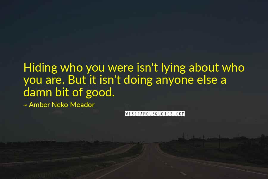 Amber Neko Meador Quotes: Hiding who you were isn't lying about who you are. But it isn't doing anyone else a damn bit of good.