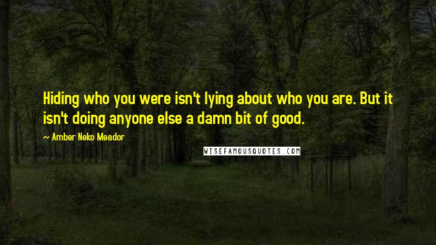 Amber Neko Meador Quotes: Hiding who you were isn't lying about who you are. But it isn't doing anyone else a damn bit of good.